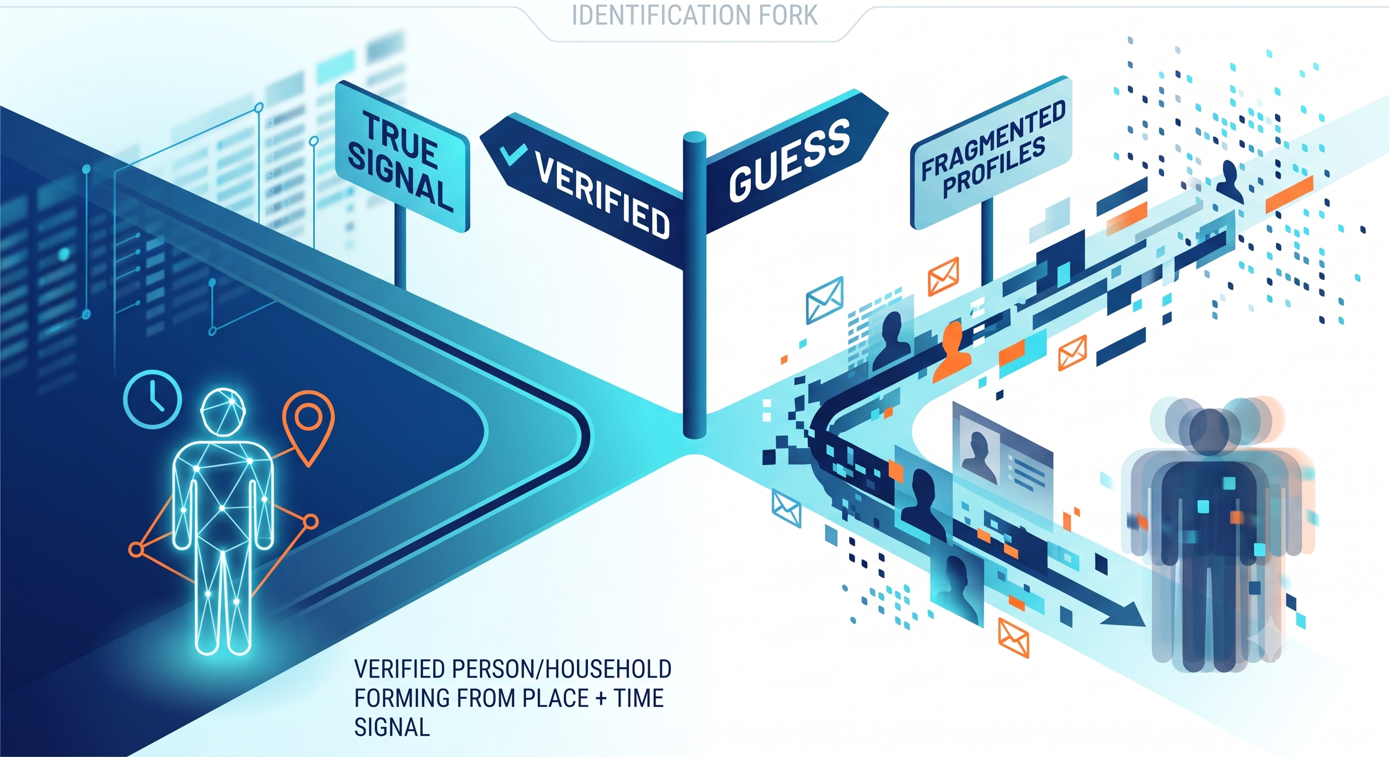 Diagram contrasting deterministic vs. probabilistic identity resolution
